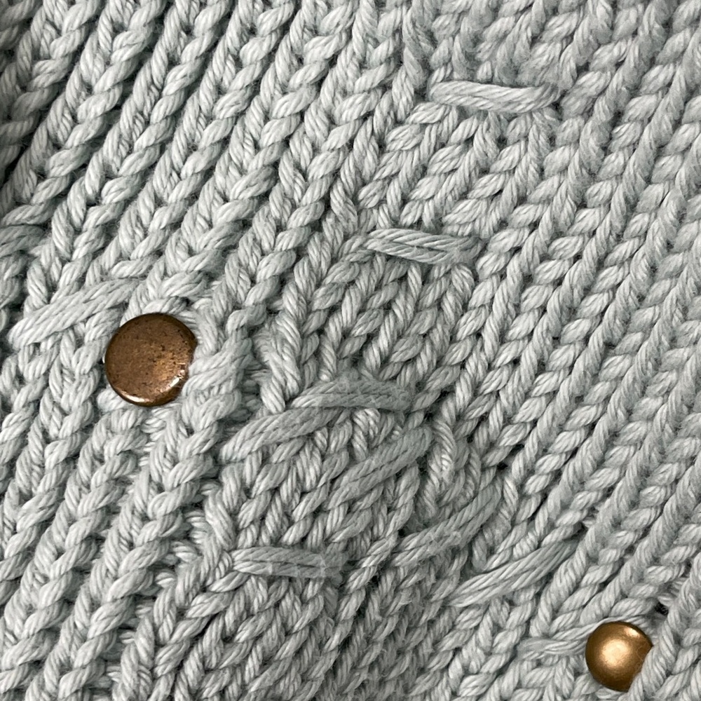 Pure Handknit Sea Glass 100% Cotton Knit by Hand Cardigan Sweater Large Buttons - Picture 6 of 6